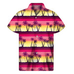 Sunset Palm Tree Pattern Print Men's Short Sleeve Shirt