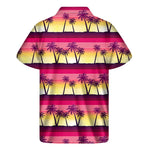 Sunset Palm Tree Pattern Print Men's Short Sleeve Shirt
