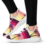 Sunset Palm Tree Pattern Print Mesh Knit Shoes GearFrost