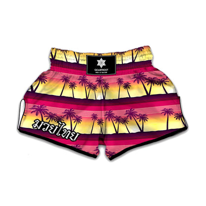 Sunset Palm Tree Pattern Print Muay Thai Boxing Shorts