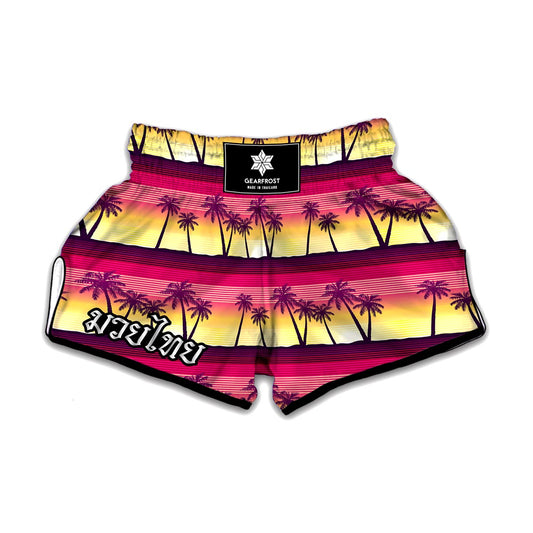 Sunset Palm Tree Pattern Print Muay Thai Boxing Shorts