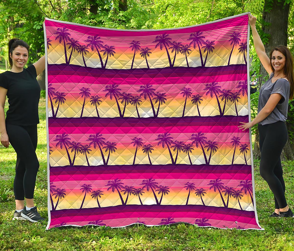 Sunset Palm Tree Pattern Print Quilt