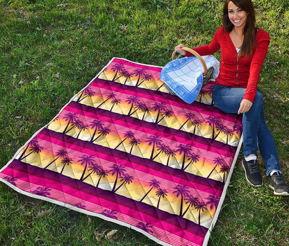 Sunset Palm Tree Pattern Print Quilt