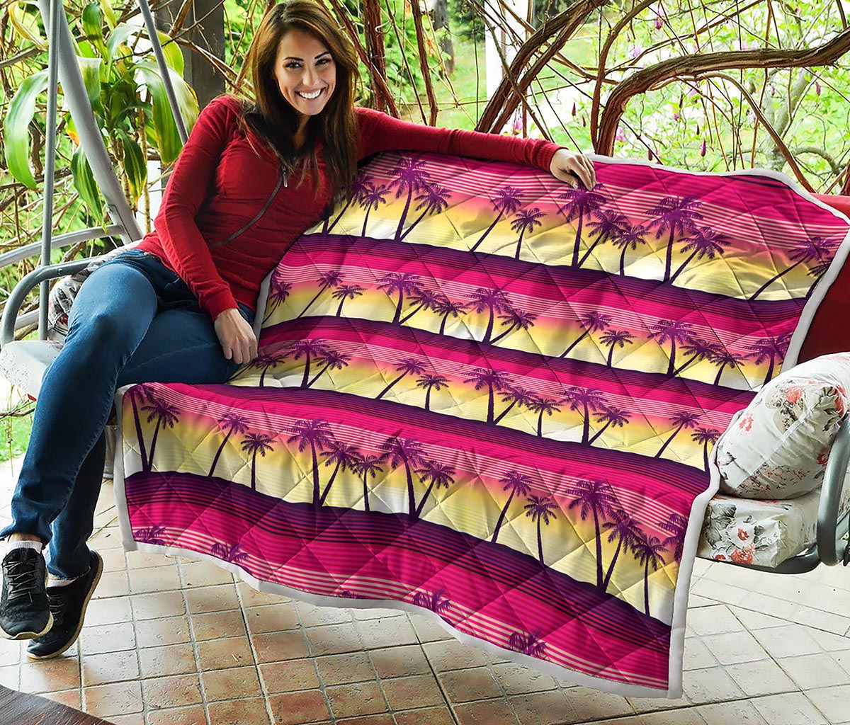Sunset Palm Tree Pattern Print Quilt