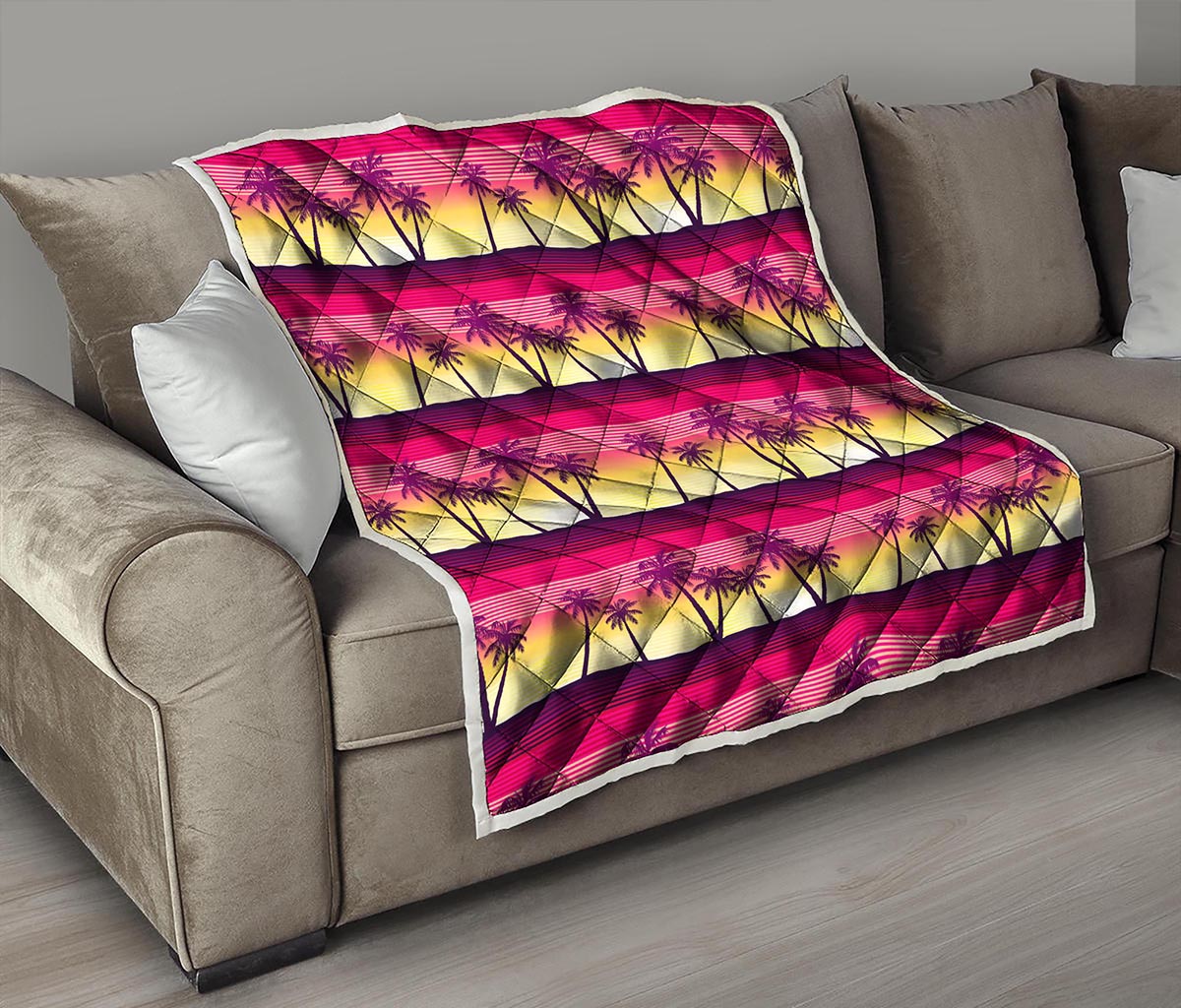 Sunset Palm Tree Pattern Print Quilt