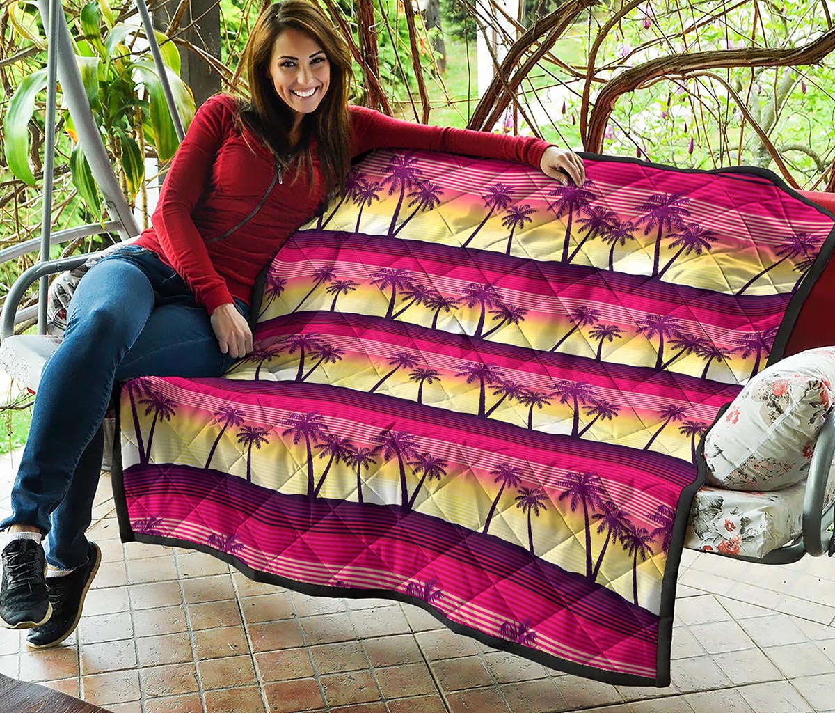 Sunset Palm Tree Pattern Print Quilt