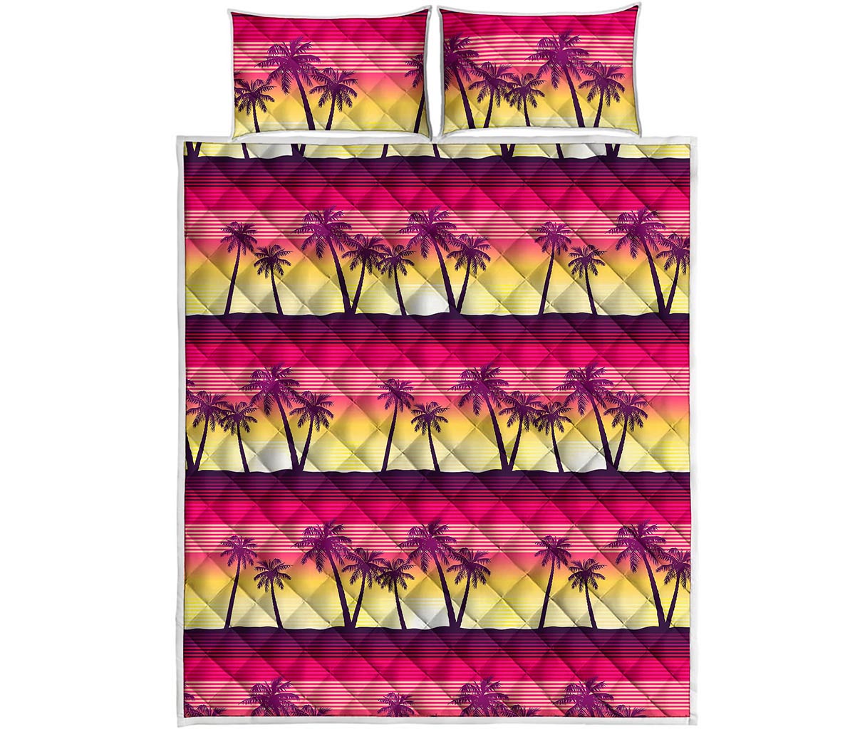 Sunset Palm Tree Pattern Print Quilt Bed Set