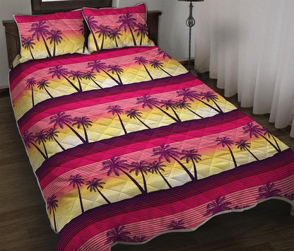 Sunset Palm Tree Pattern Print Quilt Bed Set