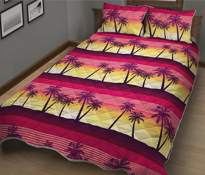 Sunset Palm Tree Pattern Print Quilt Bed Set