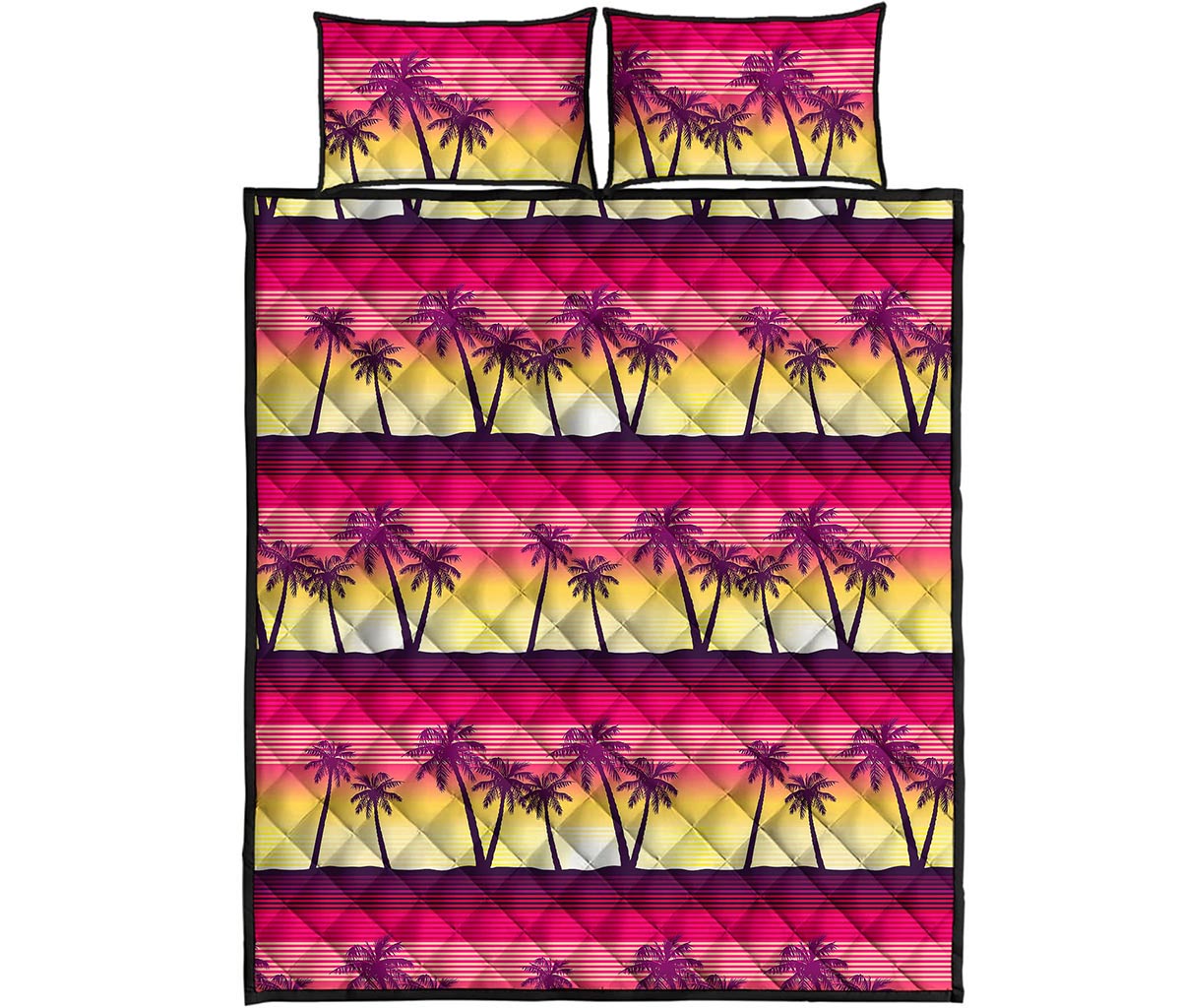 Sunset Palm Tree Pattern Print Quilt Bed Set