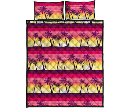 Sunset Palm Tree Pattern Print Quilt Bed Set