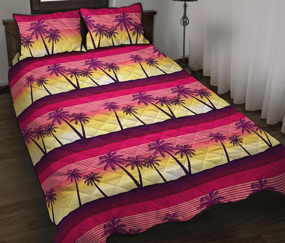 Sunset Palm Tree Pattern Print Quilt Bed Set