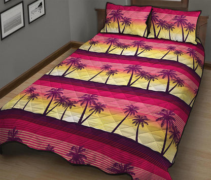 Sunset Palm Tree Pattern Print Quilt Bed Set
