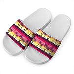 Sunset Palm Tree Pattern Print White Slide Sandals