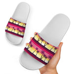 Sunset Palm Tree Pattern Print White Slide Sandals