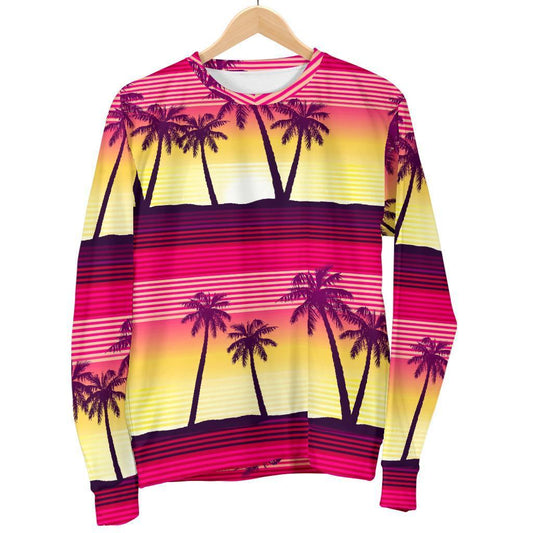 Sunset Palm Tree Pattern Print Women's Crewneck Sweatshirt GearFrost