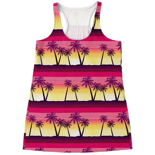 Sunset Palm Tree Pattern Print Women's Racerback Tank Top