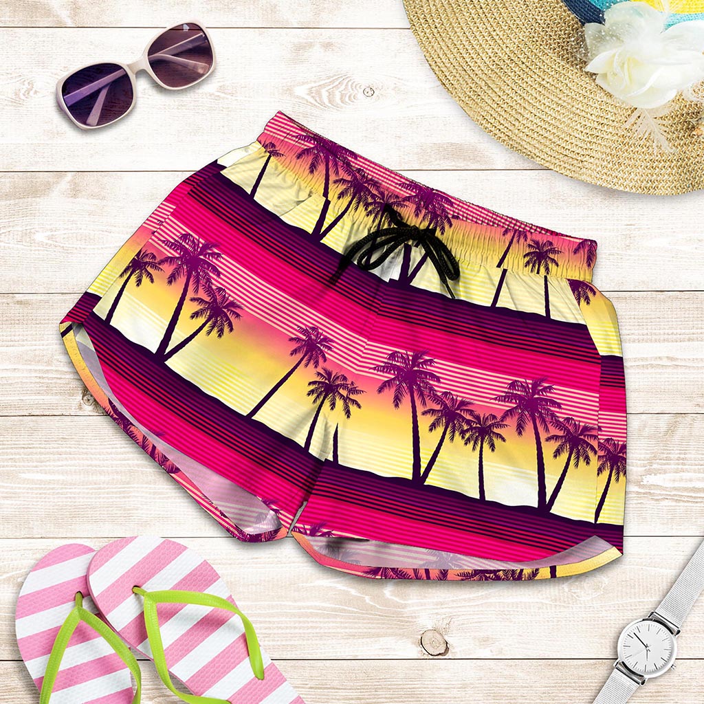 Sunset Palm Tree Pattern Print Women's Shorts