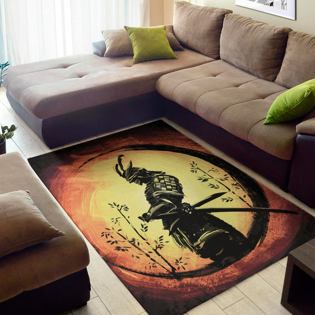 Sunset Samurai Warrior Print Area Rug