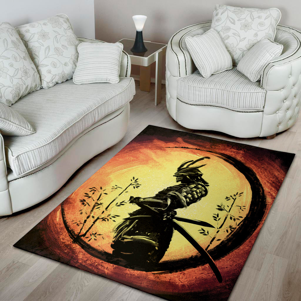 Sunset Samurai Warrior Print Area Rug