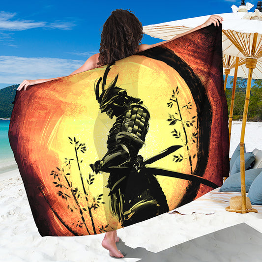 Sunset Samurai Warrior Print Beach Sarong Wrap