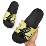 Sunset Samurai Warrior Print Black Slide Sandals