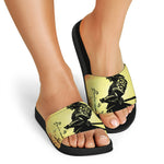Sunset Samurai Warrior Print Black Slide Sandals