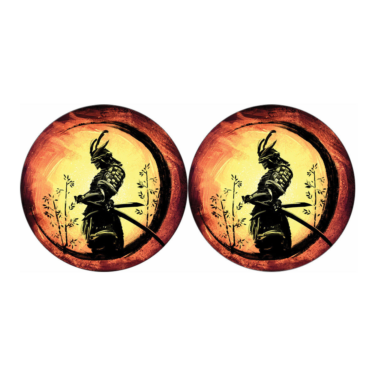 Sunset Samurai Warrior Print Car Coasters