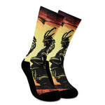 Sunset Samurai Warrior Print Crew Socks
