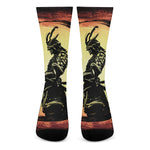Sunset Samurai Warrior Print Crew Socks