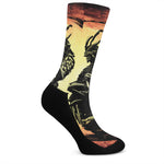 Sunset Samurai Warrior Print Crew Socks