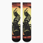 Sunset Samurai Warrior Print Crew Socks