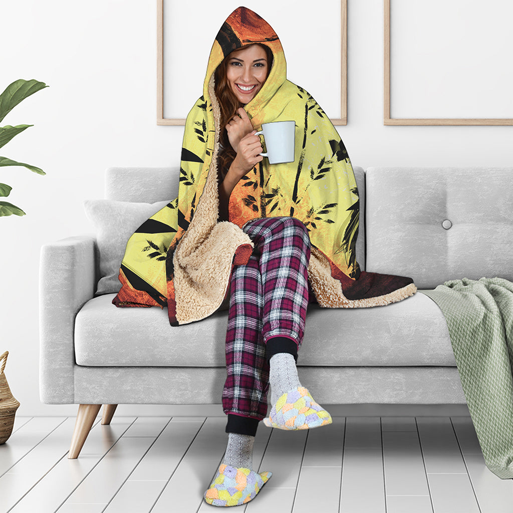Sunset Samurai Warrior Print Hooded Blanket
