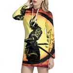 Sunset Samurai Warrior Print Pullover Hoodie Dress