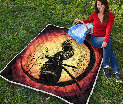 Sunset Samurai Warrior Print Quilt