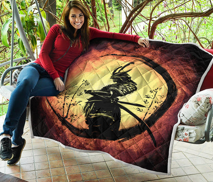 Sunset Samurai Warrior Print Quilt