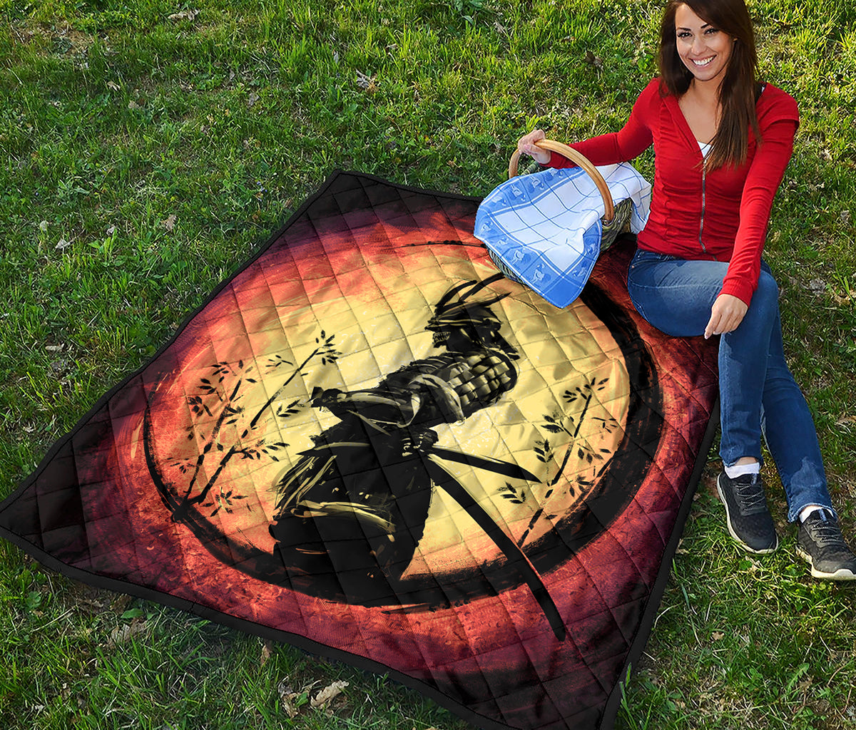 Sunset Samurai Warrior Print Quilt