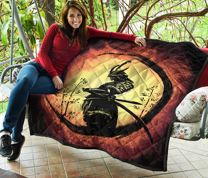 Sunset Samurai Warrior Print Quilt