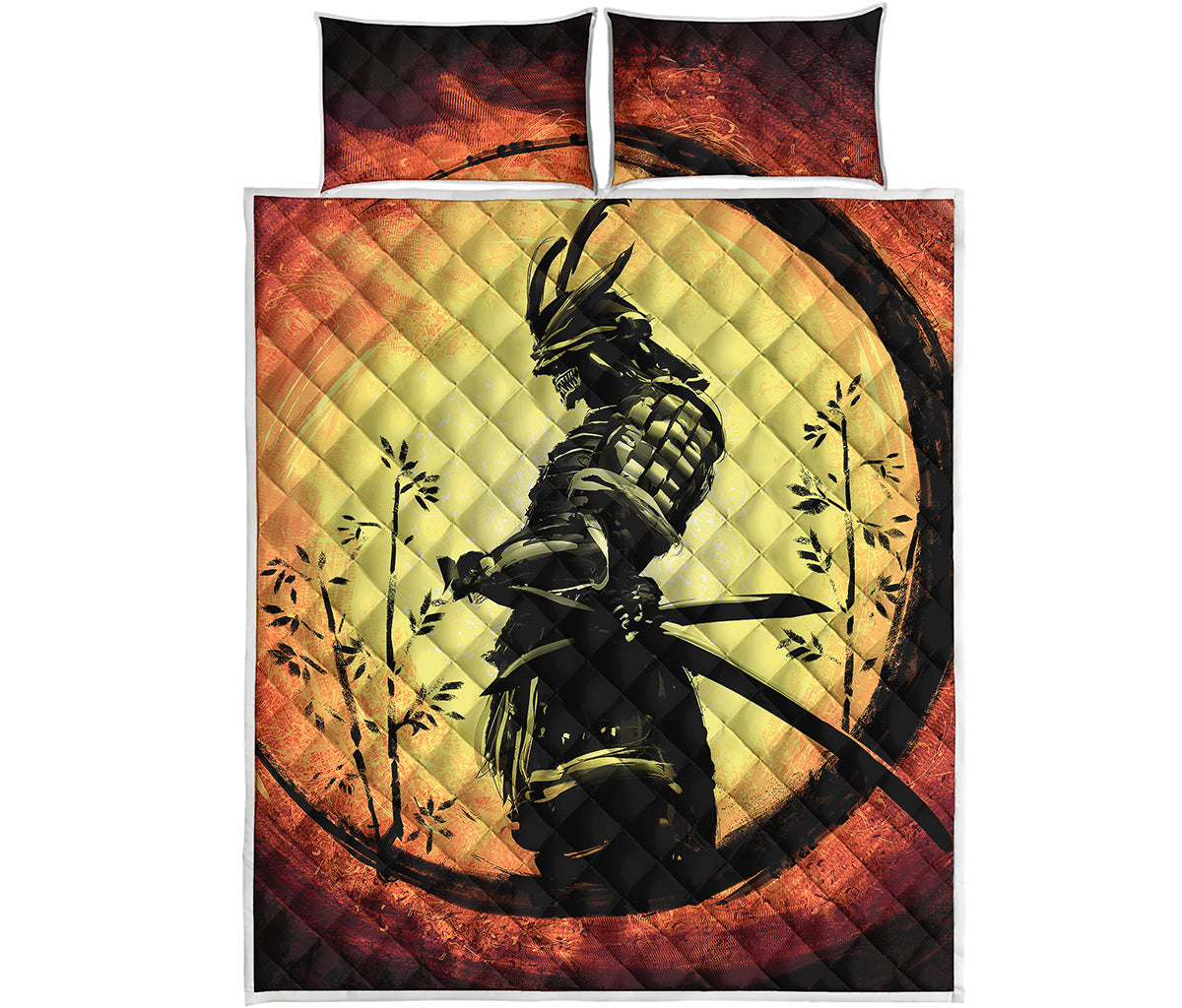 Sunset Samurai Warrior Print Quilt Bed Set