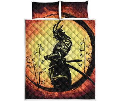 Sunset Samurai Warrior Print Quilt Bed Set