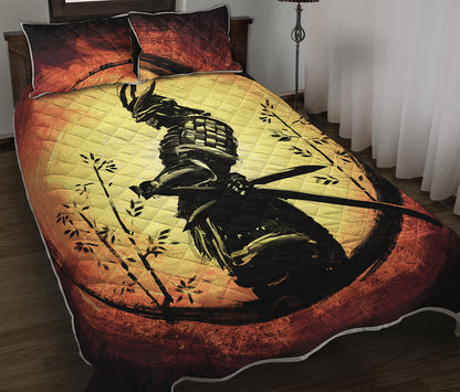 Sunset Samurai Warrior Print Quilt Bed Set