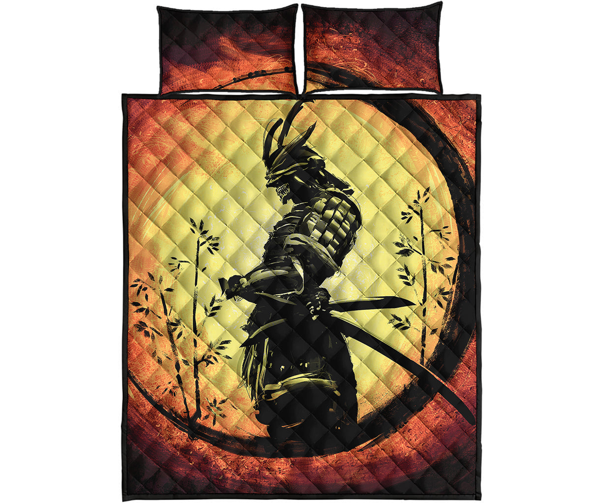 Sunset Samurai Warrior Print Quilt Bed Set