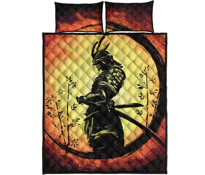 Sunset Samurai Warrior Print Quilt Bed Set