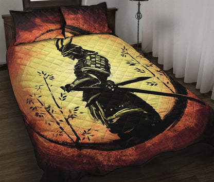 Sunset Samurai Warrior Print Quilt Bed Set