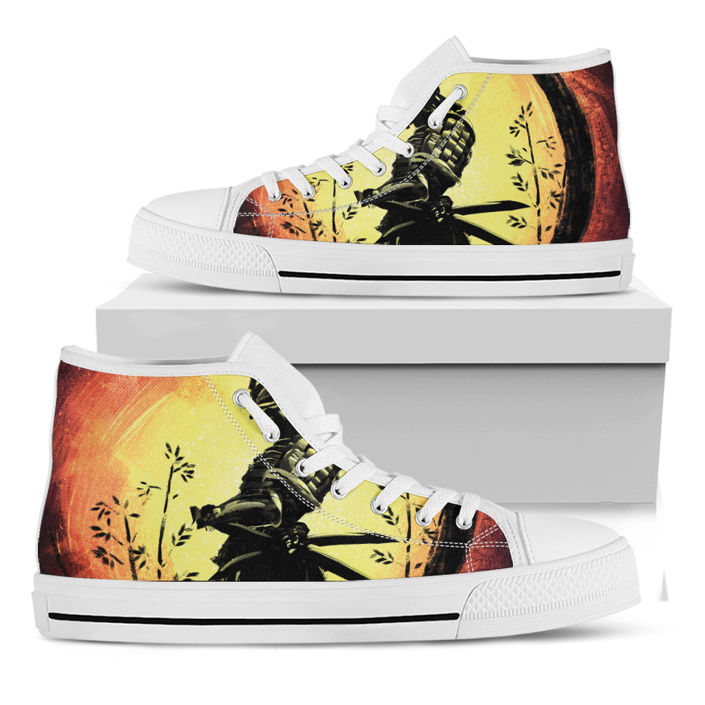 Sunset Samurai Warrior Print White High Top Shoes