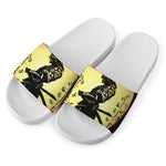 Sunset Samurai Warrior Print White Slide Sandals