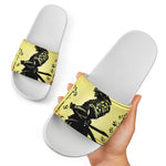 Sunset Samurai Warrior Print White Slide Sandals