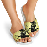 Sunset Samurai Warrior Print White Slide Sandals