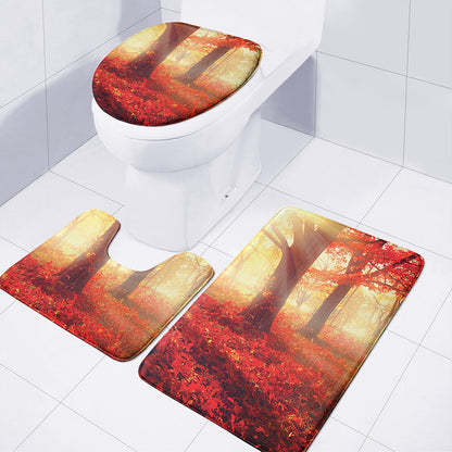 Sunshine Autumn Tree Print 3 Piece Bath Mat Set