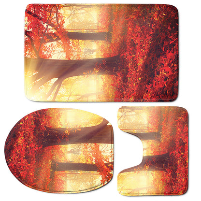 Sunshine Autumn Tree Print 3 Piece Bath Mat Set